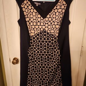 Roz & Ali Black and Beige Geometric Midi Dress